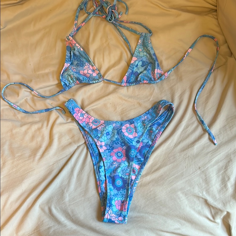 Floral Blue and Pink Bikini Set